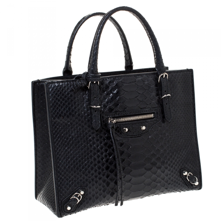 مملوكة مسبقًا Balenciaga Black Python Mini Papier A4 Tote