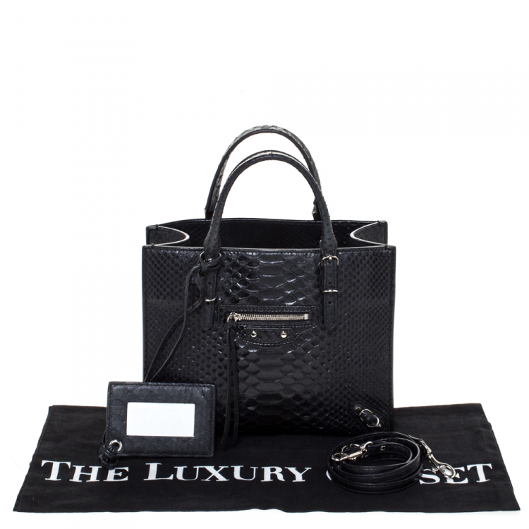 مملوكة مسبقًا Balenciaga Black Python Mini Papier A4 Tote