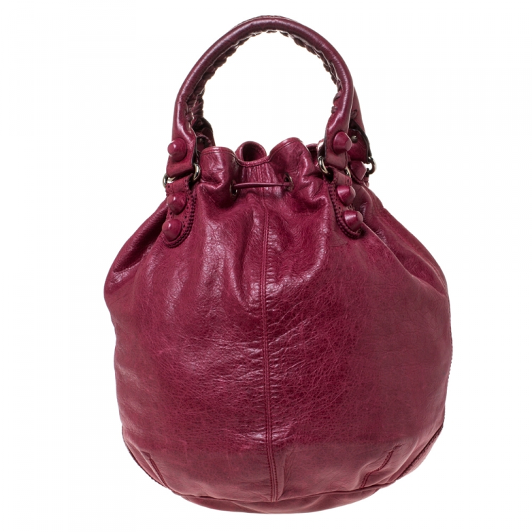 Pre Owned Balenciaga Sang Leather GCH Pompon Hobo