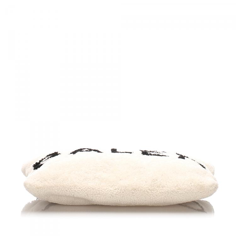 Pre Owned Balenciaga White Shearling Logo Clutch Bag