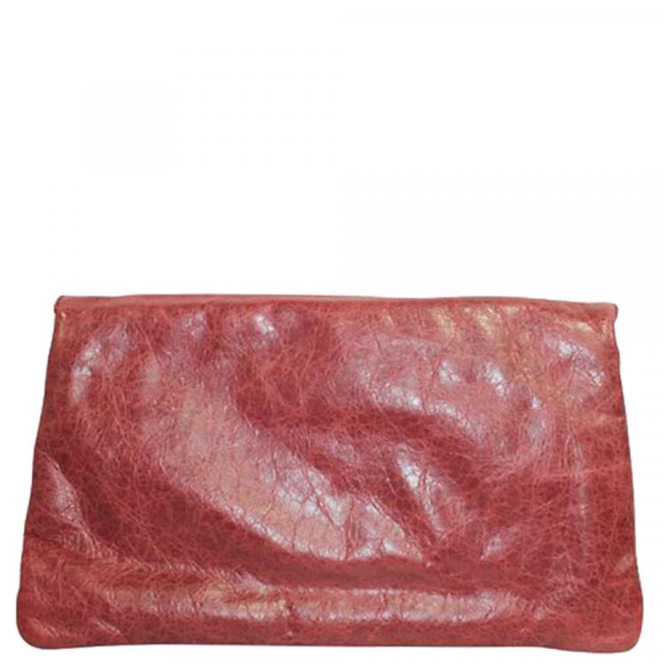 Pre Owned Balenciaga Dark Pink Motocross Leather Giant 21 Envelope Clutch