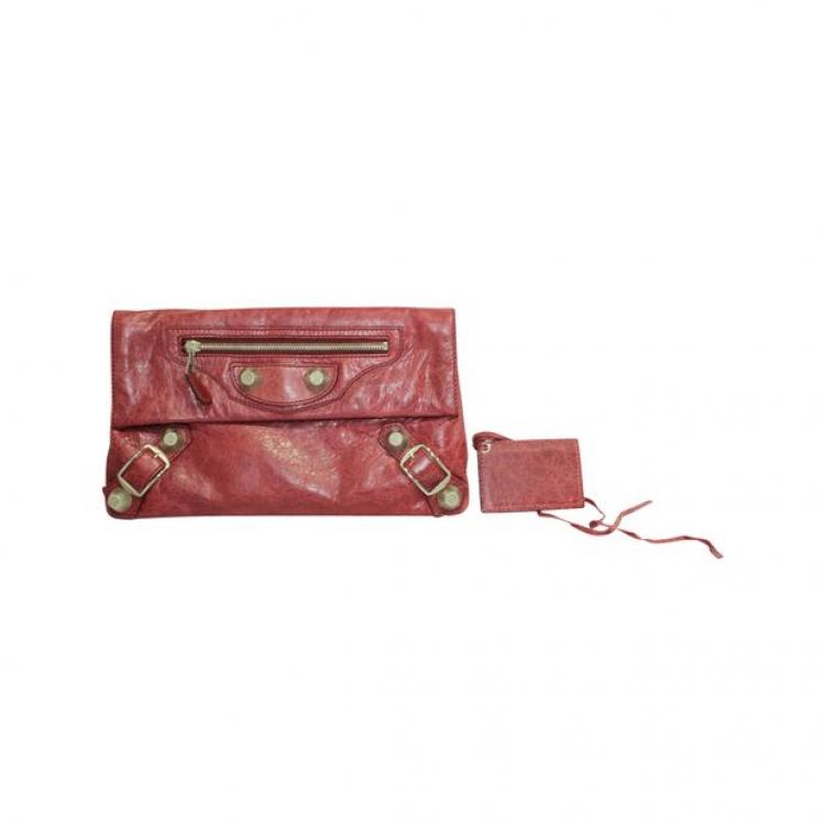 Pre Owned Balenciaga Dark Pink Motocross Leather Giant 21 Envelope Clutch