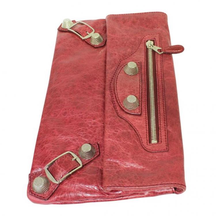 Pre Owned Balenciaga Dark Pink Motocross Leather Giant 21 Envelope Clutch