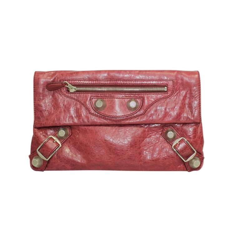 Pre Owned Balenciaga Dark Pink Motocross Leather Giant 21 Envelope Clutch