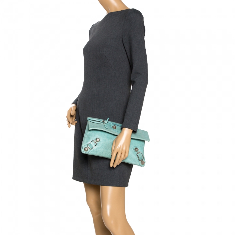 Pre Owned Balenciaga Vert D'eau Leather Giant Envelope Flap Clutch