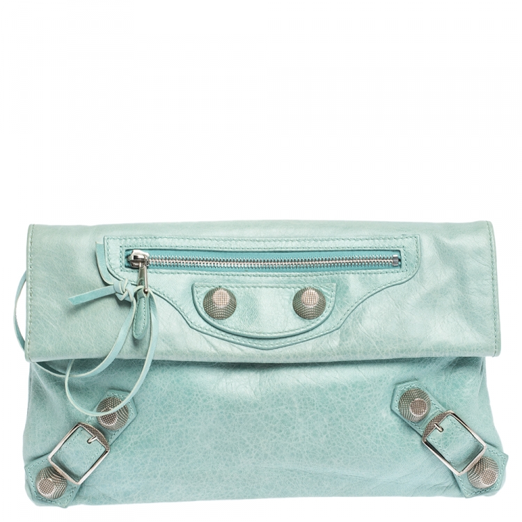 Pre Owned Balenciaga Vert D'eau Leather Giant Envelope Flap Clutch