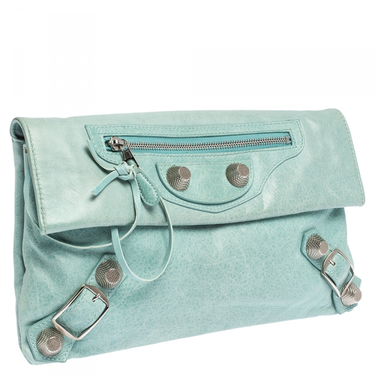 Pre Owned Balenciaga Vert D'eau Leather Giant Envelope Flap Clutch