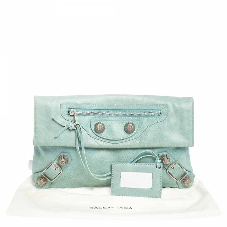 Pre Owned Balenciaga Vert D'eau Leather Giant Envelope Flap Clutch
