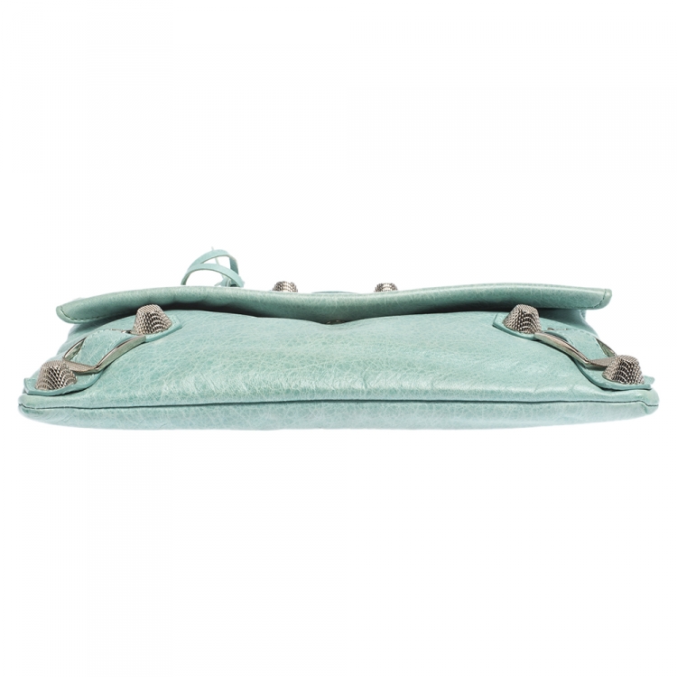 Pre Owned Balenciaga Vert D'eau Leather Giant Envelope Flap Clutch