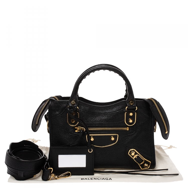 Pre Owned  Balenciaga Black Leather Mini Classic Metallic Edge City Bag