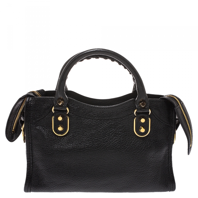 Pre Owned  Balenciaga Black Leather Mini Classic Metallic Edge City Bag