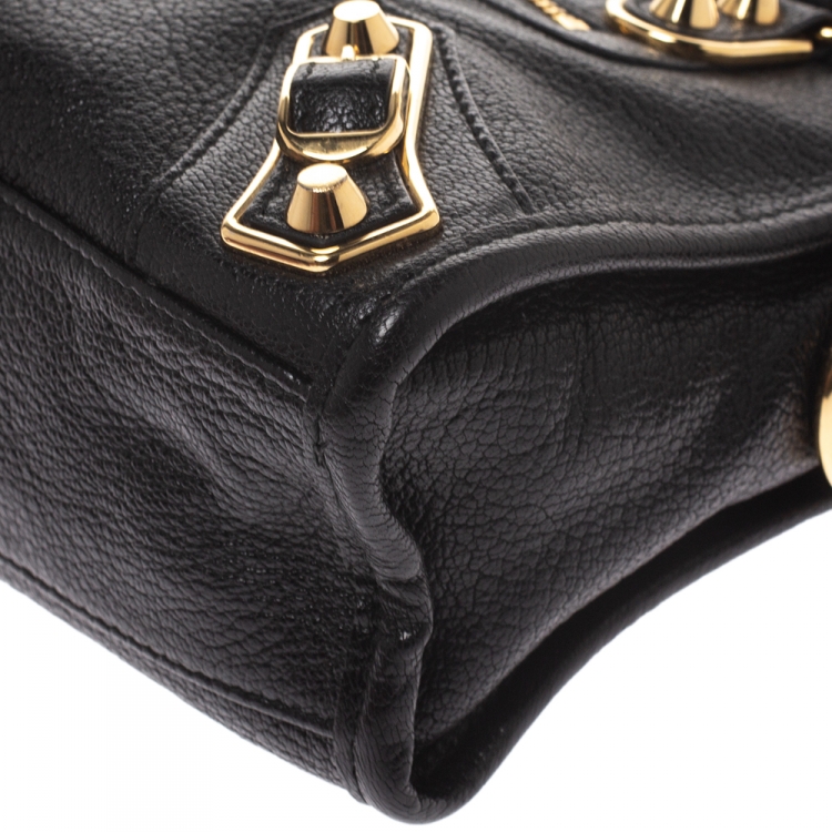 Pre Owned  Balenciaga Black Leather Mini Classic Metallic Edge City Bag
