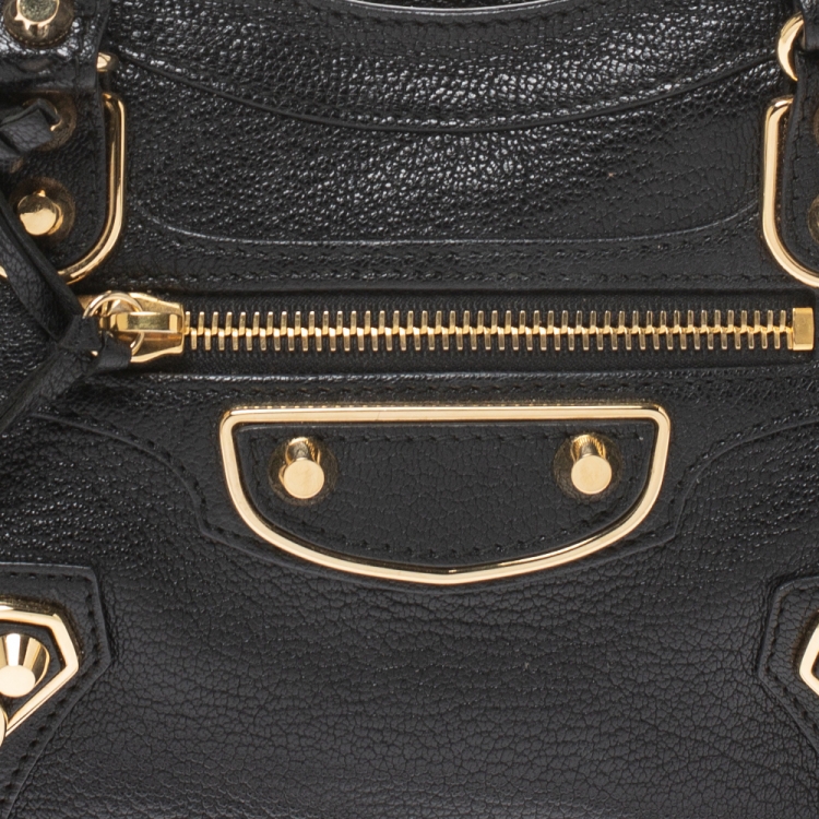 Pre Owned  Balenciaga Black Leather Mini Classic Metallic Edge City Bag