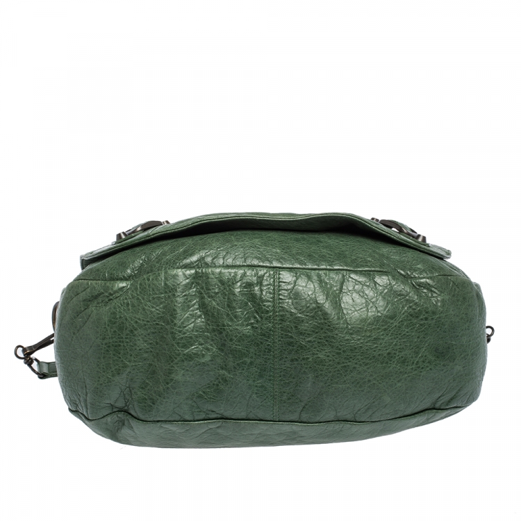 Pre Owned Balenciaga Vert Poker Lambskin Leather Folk Messenger Bag