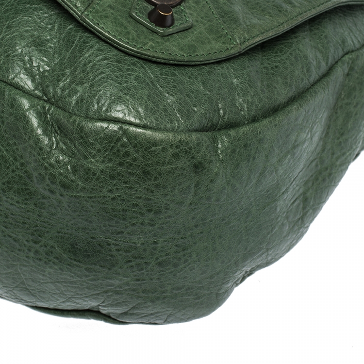 Pre Owned Balenciaga Vert Poker Lambskin Leather Folk Messenger Bag
