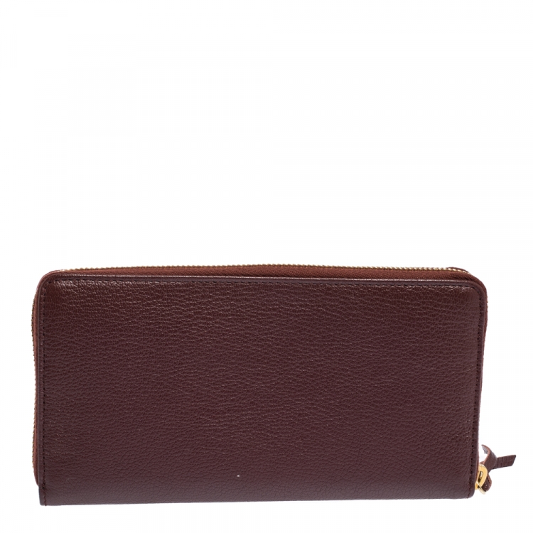 Pre Owned Balenciaga Grenat Leather Classic Metallic Edge Zip Around Wallet