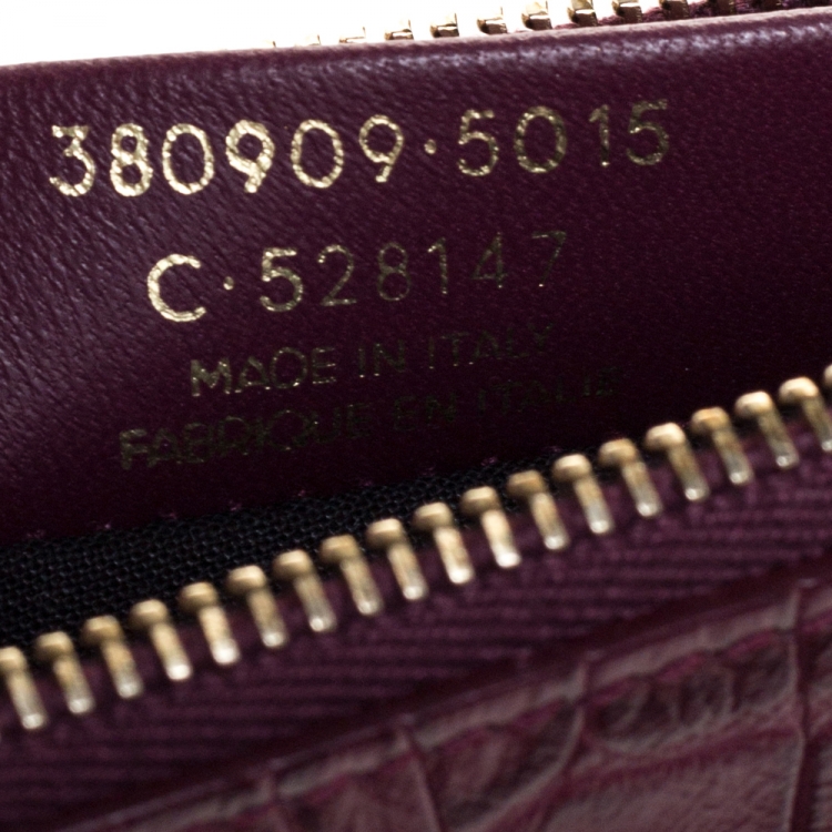 Pre Owned Balenciaga Bordeaux Croc Embossed Leather Zipper Clutch
