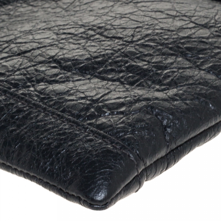 Pre Owned Balenciaga Dark Grey Crinkled Leather Motocross Classic Clutch