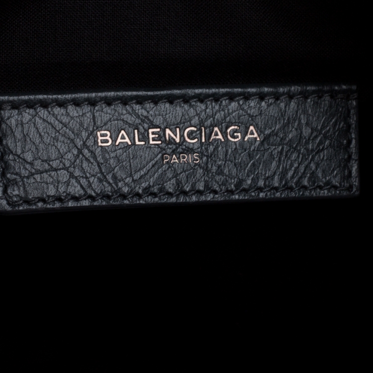 Pre Owned Balenciaga Dark Grey Crinkled Leather Motocross Classic Clutch