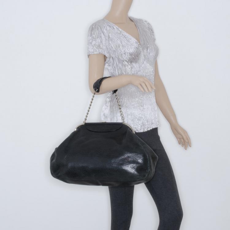 Pre Owned Balenciaga Black Leather Folding Framed Purse