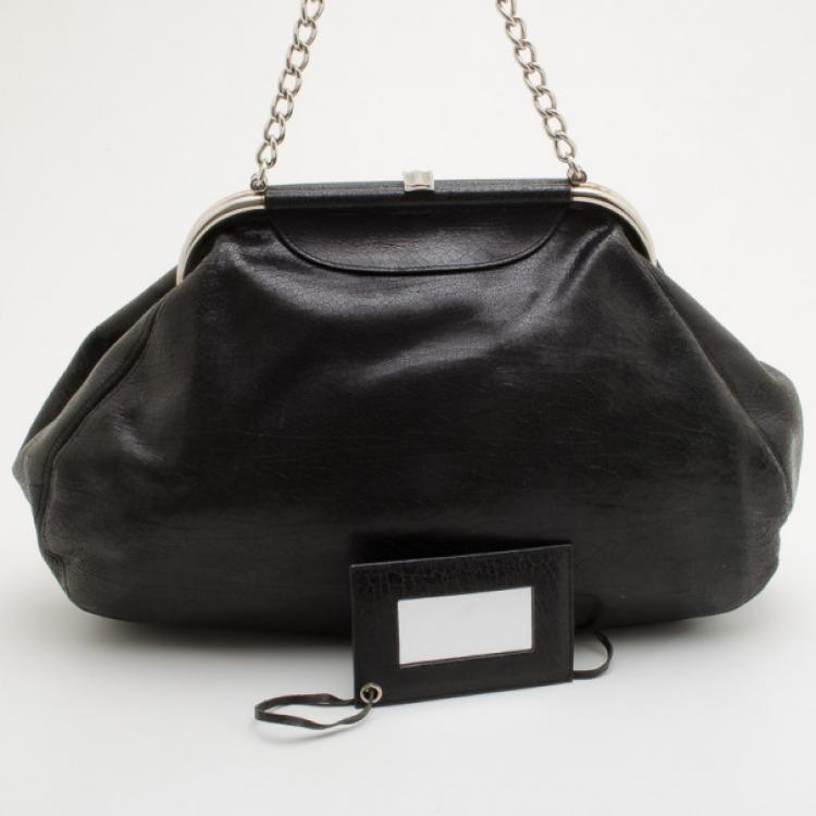 Pre Owned Balenciaga Black Leather Folding Framed Purse