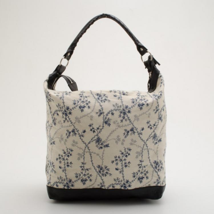 Pre Owned Balenciaga Floral Cotton & Black Chèvre Leather Work Bag