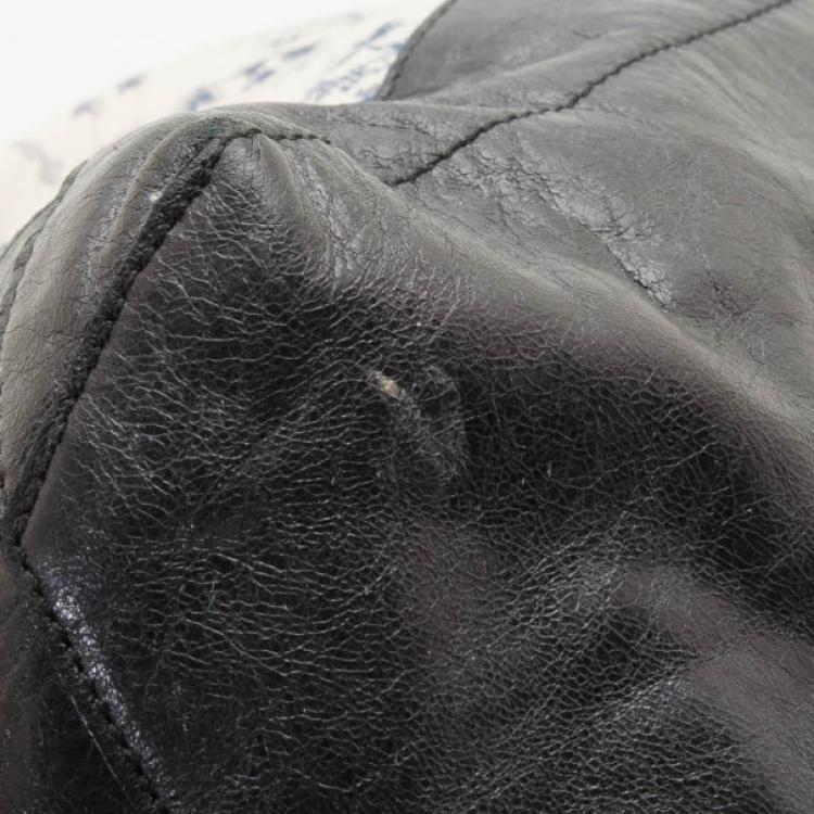 Pre Owned Balenciaga Floral Cotton & Black Chèvre Leather Work Bag