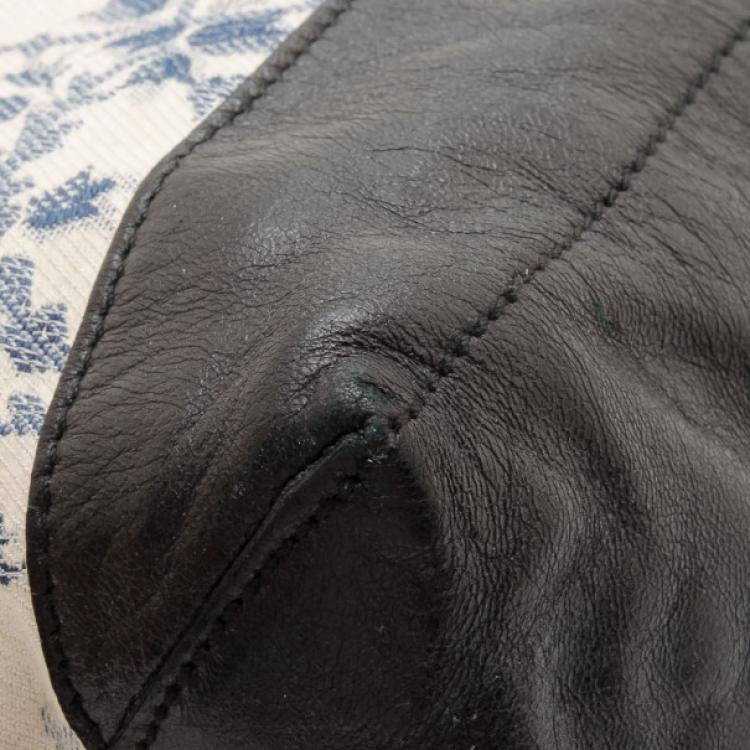 Pre Owned Balenciaga Floral Cotton & Black Chèvre Leather Work Bag