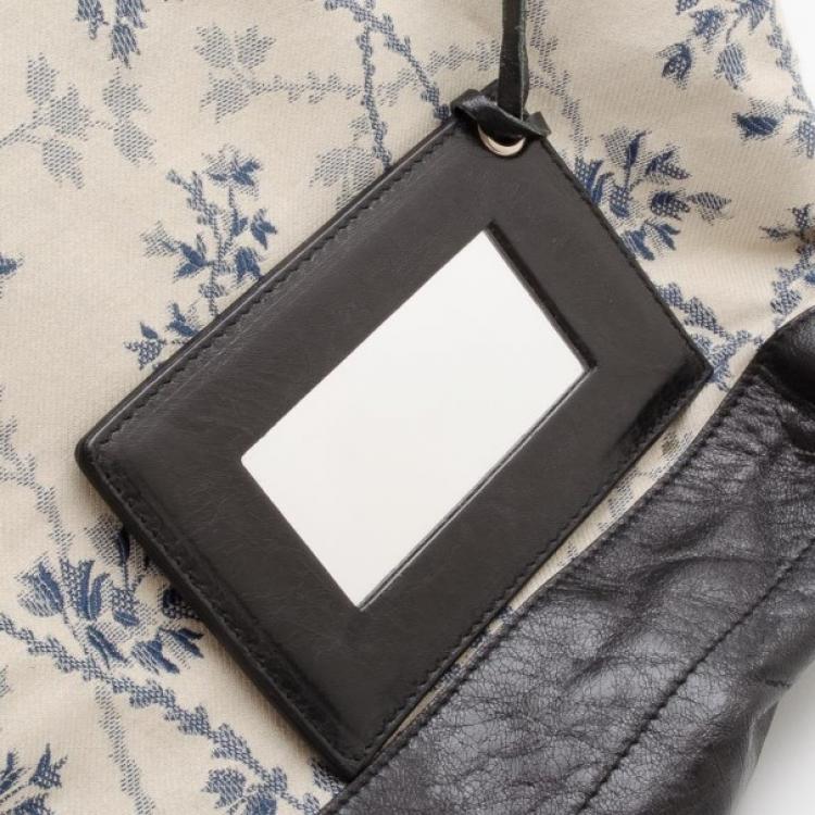 Pre Owned Balenciaga Floral Cotton & Black Chèvre Leather Work Bag