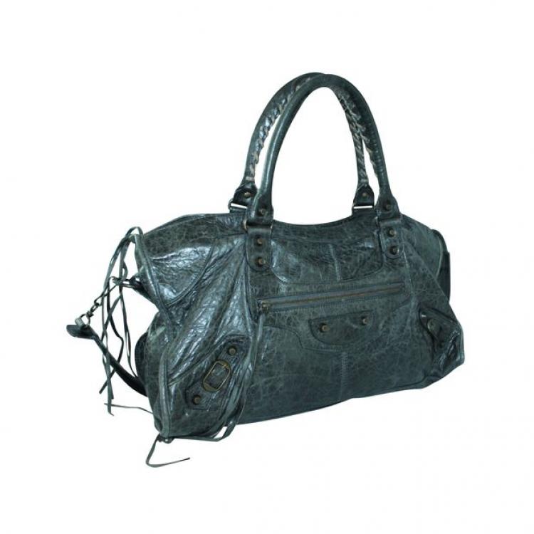 Pre Owned Balenciaga Green Leather Motocross Classic First Bag