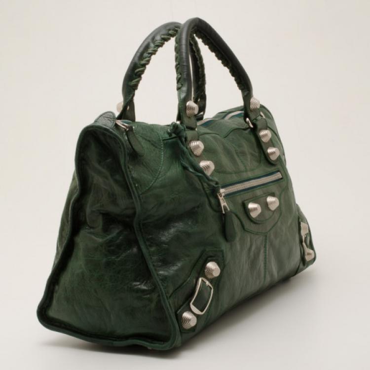 Pre Owned Balenciaga Forest Green Giant Silver Work bag