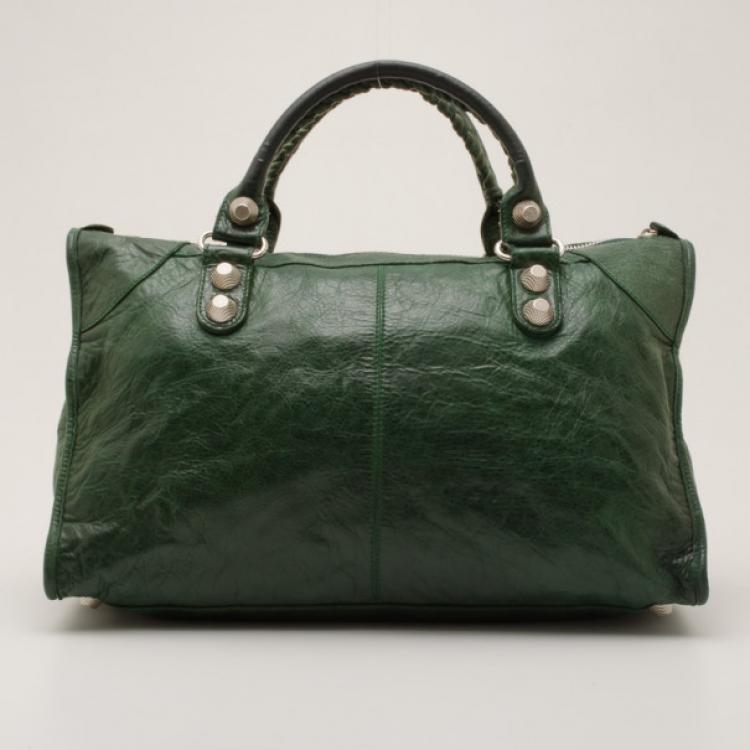 Pre Owned Balenciaga Forest Green Giant Silver Work bag