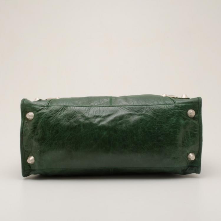 Pre Owned Balenciaga Forest Green Giant Silver Work bag