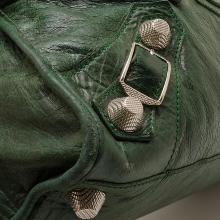 Pre Owned Balenciaga Forest Green Giant Silver Work bag