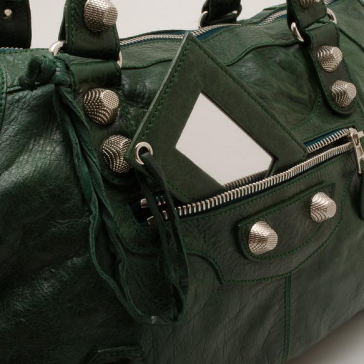 Pre Owned Balenciaga Forest Green Giant Silver Work bag