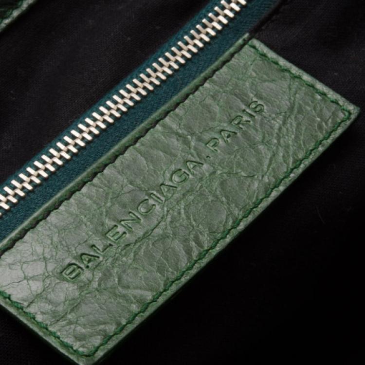 Pre Owned Balenciaga Forest Green Giant Silver Work bag