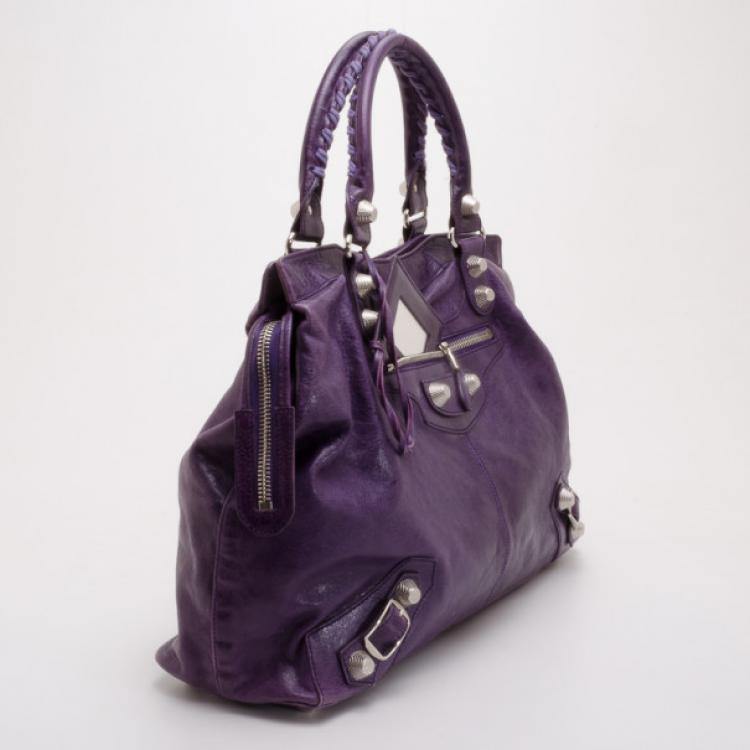 Pre Owned Balenciaga Purple Giant Silver Velo Bag