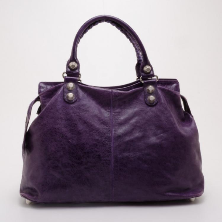 Pre Owned Balenciaga Purple Giant Silver Velo Bag