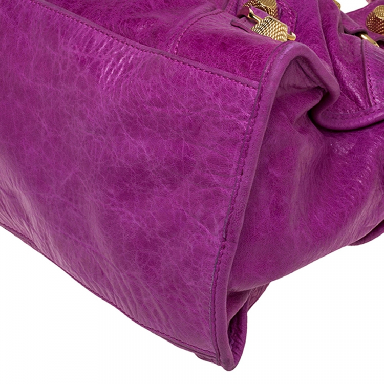 Pre Owned Balenciaga Dark Magenta Leather GGH Part Time Tote