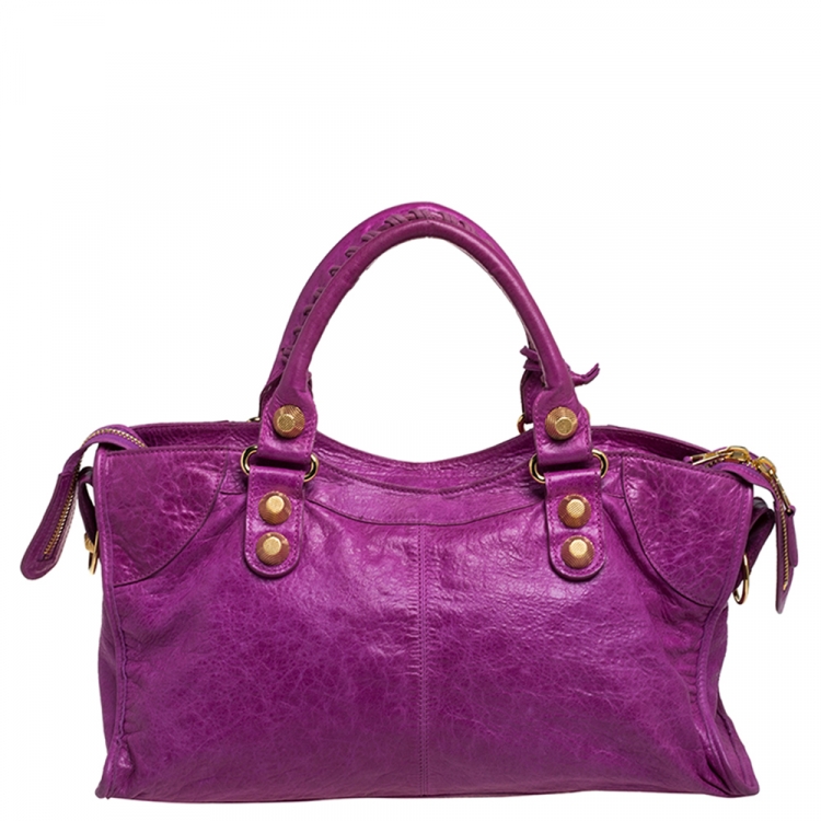 Pre Owned Balenciaga Dark Magenta Leather GGH Part Time Tote