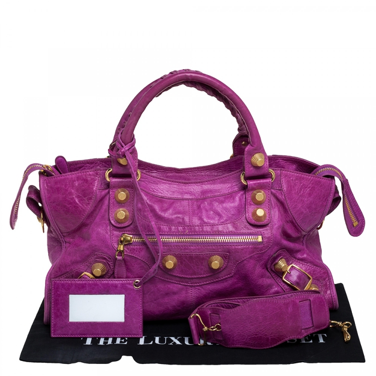 Pre Owned Balenciaga Dark Magenta Leather GGH Part Time Tote