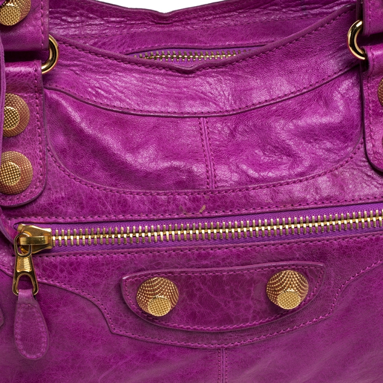 Pre Owned Balenciaga Dark Magenta Leather GGH Part Time Tote