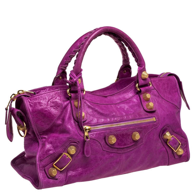 Pre Owned Balenciaga Dark Magenta Leather GGH Part Time Tote