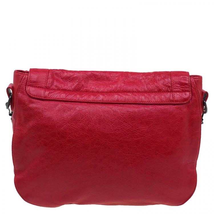 Pre Owned Balenciaga Red Lambskin Leather Folk Messenger Bag