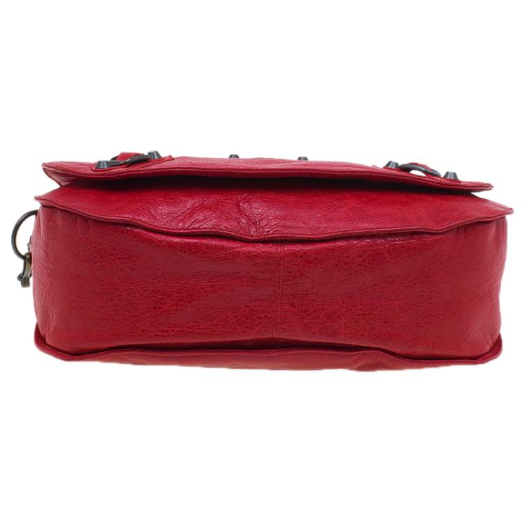 Pre Owned Balenciaga Red Lambskin Leather Folk Messenger Bag