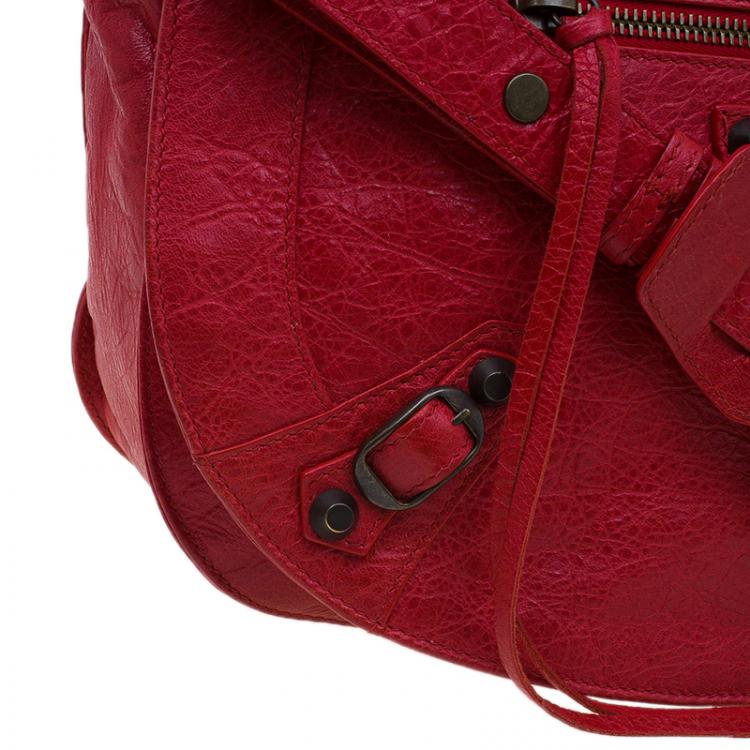 Pre Owned Balenciaga Red Lambskin Leather Folk Messenger Bag