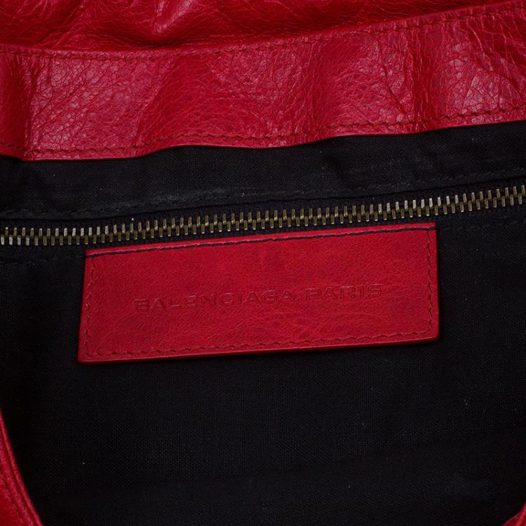 Pre Owned Balenciaga Red Lambskin Leather Folk Messenger Bag