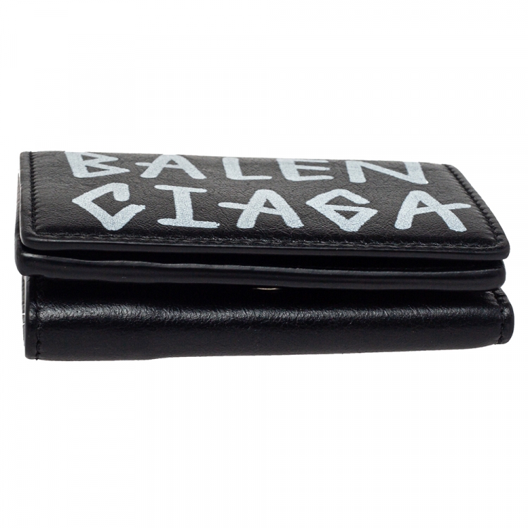 Pre Owned Balenciaga Black Leather Carry Graffiti Wallet