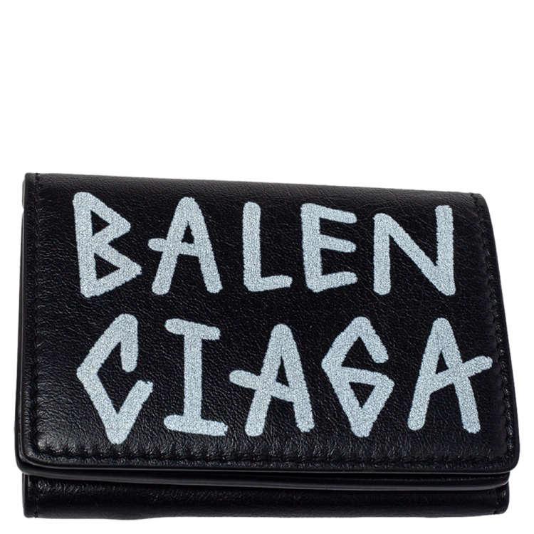 Pre Owned Balenciaga Black Leather Carry Graffiti Wallet