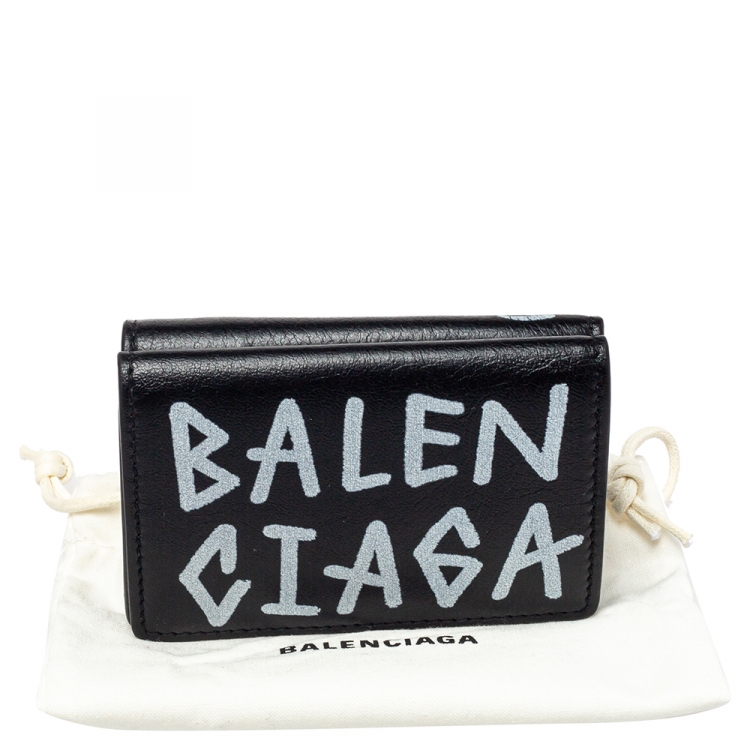 Pre Owned Balenciaga Black Leather Carry Graffiti Wallet